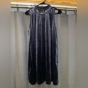 Velvet Navy Blue Sleeveless High Neck Dress